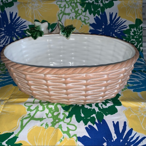 Vintage MADE IN ITALY Woven Look Ceramic Basket Oval Bowl Grapes Vineyard EXC - Picture 6 of 9
